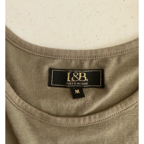 L&B Lucky & Blessed Womens Shirt Size Medium Olive Green 3/4 Sleeve Oversized - Picture 4 of 7